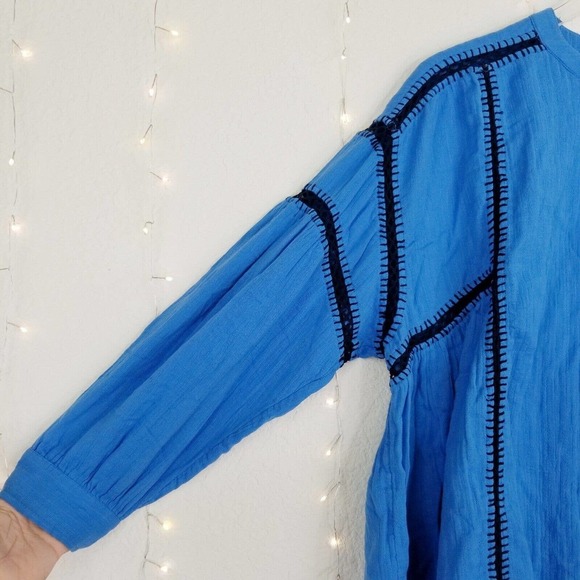 Free People In Lust Blue Button Front Lagenlook Cotton Shacket Shirt Jacket S - Picture 3 of 8